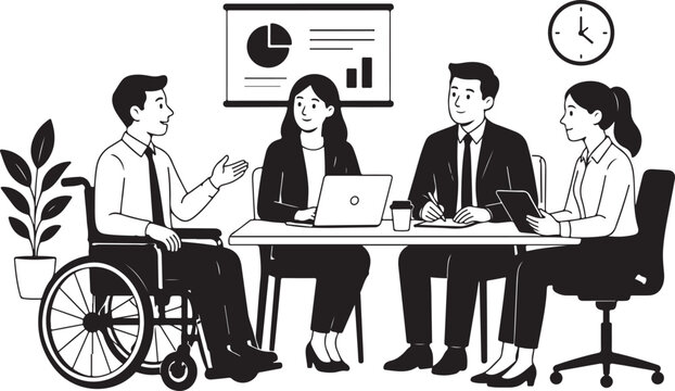 Diverse business team meeting with a colleague in a wheelchair office Vector
