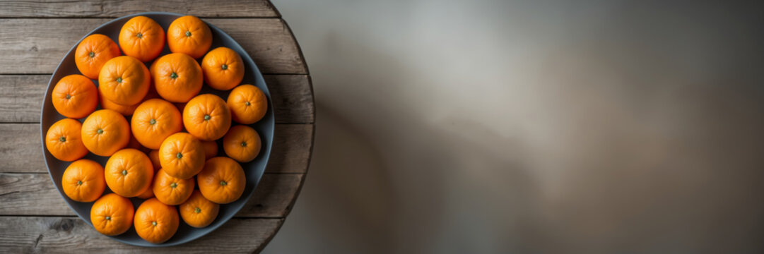 Wide banner poster with copy space for text orange tangerine on table background AI Generative
