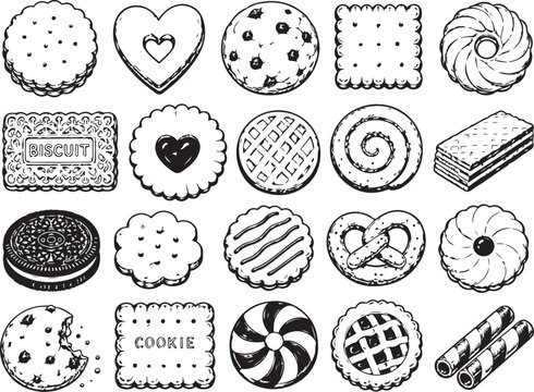 Set of hand drawn sketch cookies and biscuits isolated on white background Vector