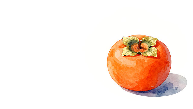 Watercolor illustration of a single orange persimmon fruit