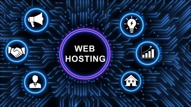 Web hosting digital concept featuring advanced cyber security infrastructure, global network connectivity, cloud computing solutions, and modern data center technology for business growth success