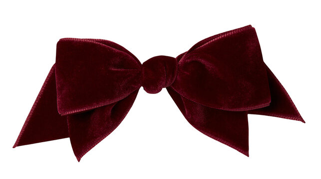 Luxurious deep red velvet bow with soft texture, isolated on transparent background