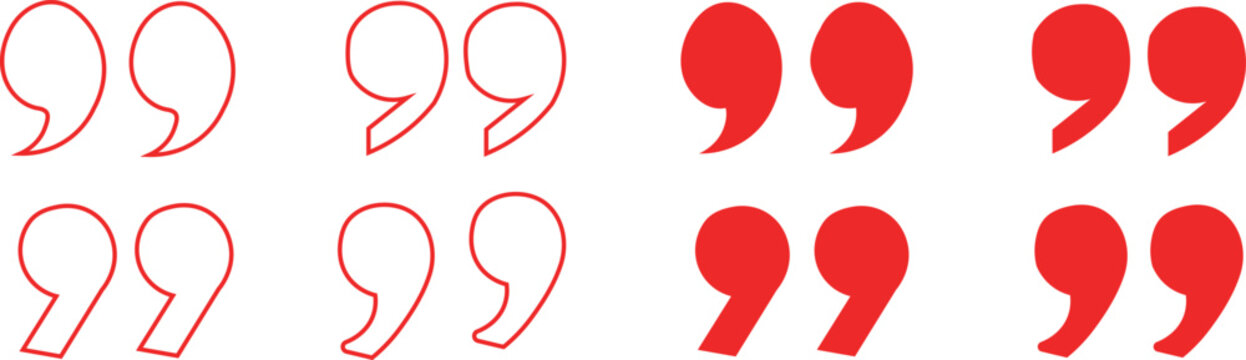 Set of colorful quotation marks in various styles and orientations