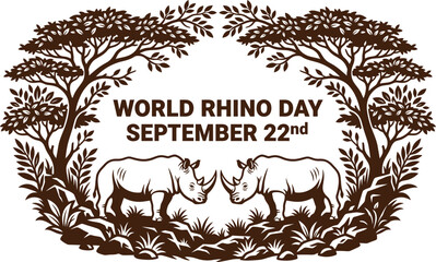 World rhino day illustration two rhinos with foliage for conservation awareness © MD