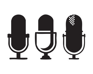 Fototapeta premium Retro radio microphone silhouette collection for professional studio recording and vocal podcasting.