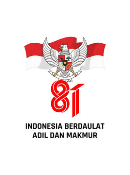 Indonesian 81st Independence Day emblem with flag, Garuda Pancasila, and national motto 'Indonesia Berdaulat Adil dan Makmur'.