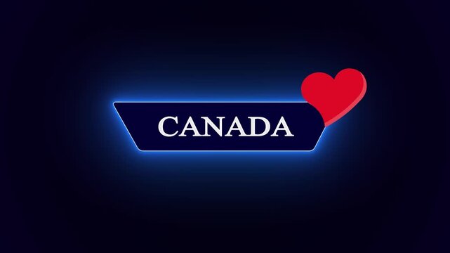 Sleek horizontal badge with Canada text, designed with a vibrant red heart icon and glowing blue lines