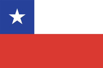 Flat vector illustration of the Chile national flag with blue canton, white star, white stripe, and red stripe for country symbol design. © Marina