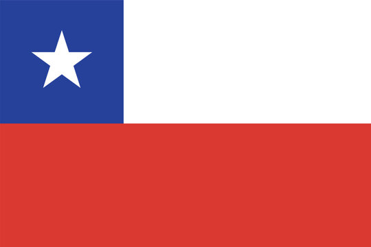 Flat vector illustration of the Chile national flag with blue canton, white star, white stripe, and red stripe for country symbol design.