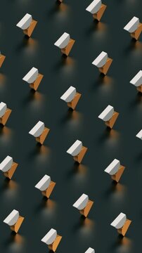 Minimalistic motion design with transforming metal and gold semicylinders. Seamless looping. 3d animation. 4k.