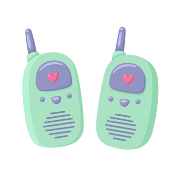 Cute green baby monitor walkie talkie set with pink hearts vector illustration