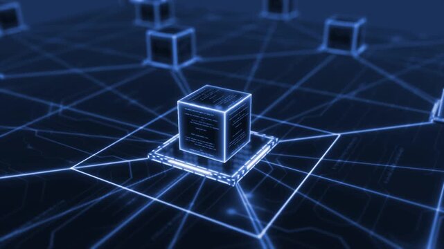 Royal blue color networking and neural connection with data processing units data, quantam computing flow and glowing circuit board hi tech design black technology 3D background