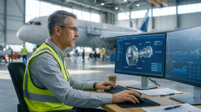 Jet plane engine design and technical repair analysis by an aviation specialist.