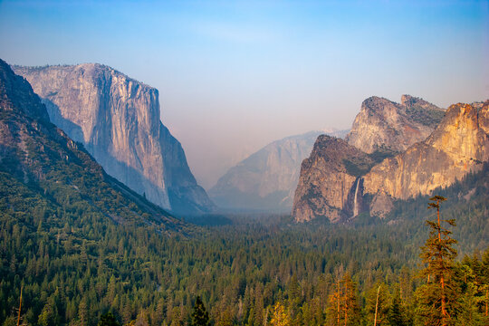 view to yosemite valley with el capitan and cathedral rock