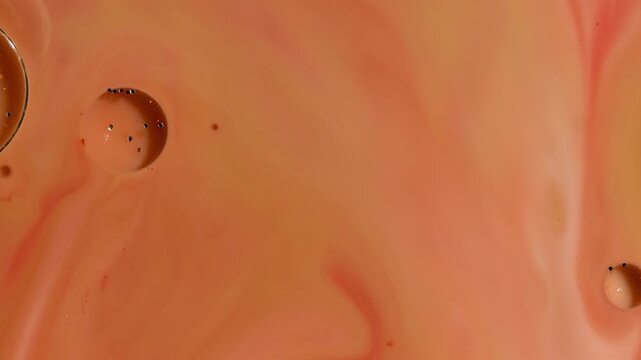 Abstract Skincare Background Macro - Pastel Peach Liquid with Floating Glitter Bubble
