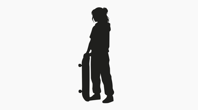 A silhouette of a girl with a skateboard for the concept of youth and skateboarding.