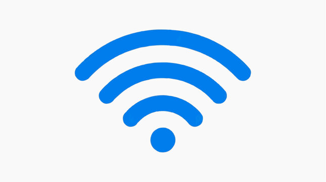 A blue wifi signal icon on a white background representing connectivity and technology.