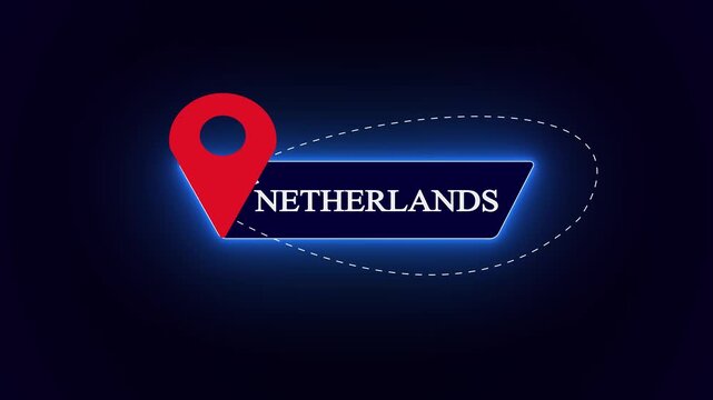 Abstract country nameplate for Netherlands travel, showcasing a luminous geometric flight layout asset