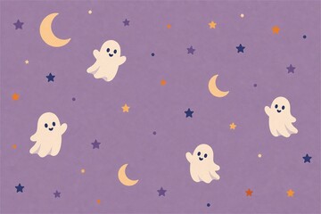 Obraz premium おばけと月星のかわいいハロウィンパターン背景