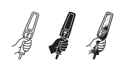 Detailed hand holding a handheld metal detector security scanner icon in three styles © Ірина Гринюк