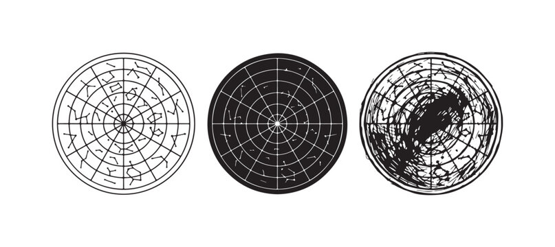 Abstract Circular Star Chart or Navigation Map Icon Set