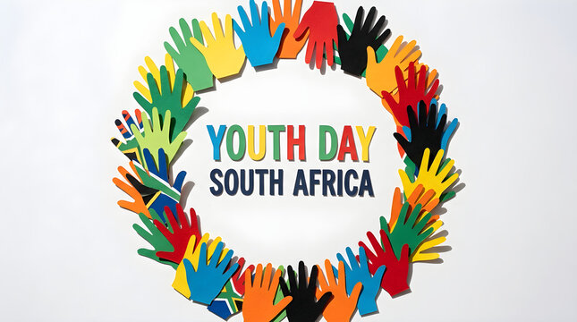 Youth day south africa creative celebration with colorful hand cutouts, colorful