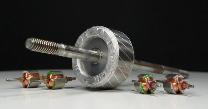 Large and small armatures or rotors of electric motors with copper coils from various household appliances and toys