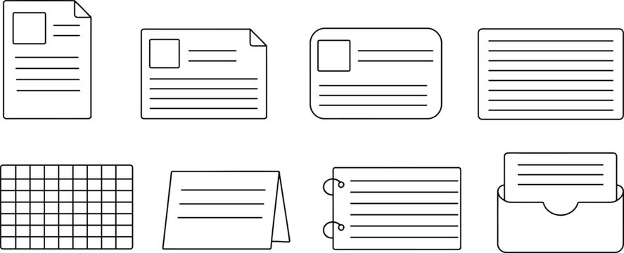 Hand drawn paper document and business card template set with black and white line art layouts