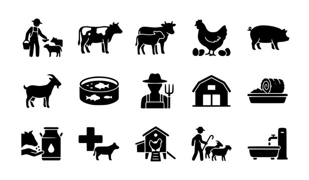 Farm and Livestock Icons Set