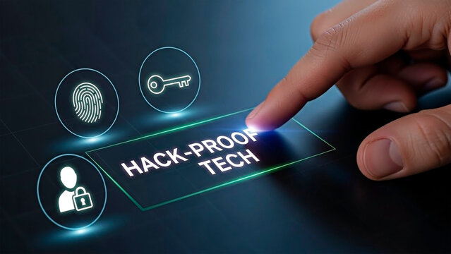 Hacking prevention technology, protecting data with biometric security for the concept of cybersecurity.