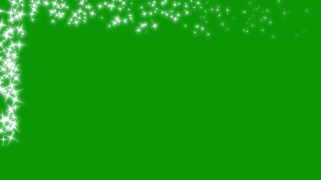 Magical shining stardust border with glowing white light particles, isolated on green background, luxury cinematic frame overlay effect for christmas holidays, elegant abstract loop. 4k video