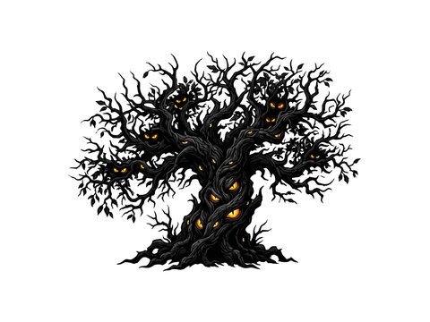 Spooky tree with glowing eyes for halloween decor