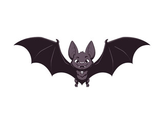 Fototapeta premium Cute cartoon bat with skull necklace flying