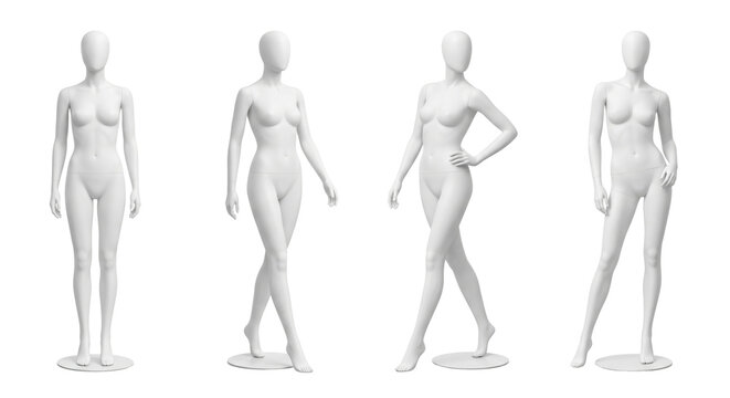 White female mannequin full body figures isolated on transparent background