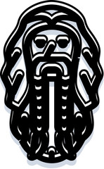 Obraz premium Bearded man character with long hair wearing glasses illustration, depicting a mythological figure, shaman, or wizard from an epic fantasy world with a mysterious aura