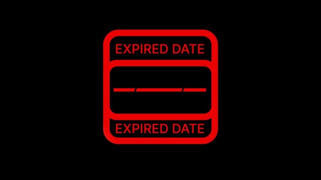 Expired Date Stamp Animation Red Glowing on Black Background
