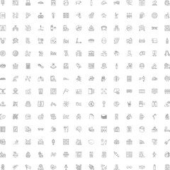 Fototapeta premium Large collection of simple thin line outline icons and pictograms covering ui, web, mobile, business, travel, food, health, sport and everyday objects for print and digital use
