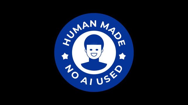 Human Made No AI Used Badge Animation on Black Background Motion Graphic
