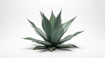 Fototapeta premium Aloe plant, green succulent with spiky leaves on white background