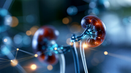 Fototapeta na wymiar Anatomically accurate illustration of human kidney structure with detailed features representing kidney disease concept, defocused biological background, kidney anatomy concept