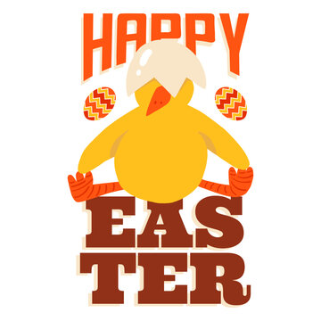 Chicken sitting beak shell easter greeting badge