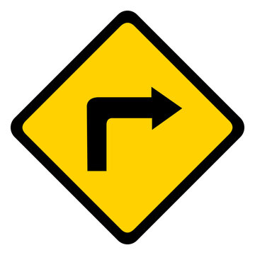 Arrow turn right rhomb warning flat