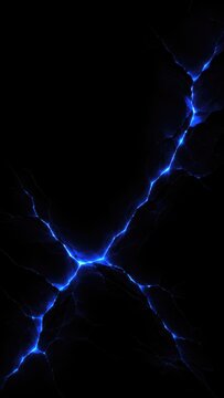 Electric blue lightning crack pattern on dark black surface
