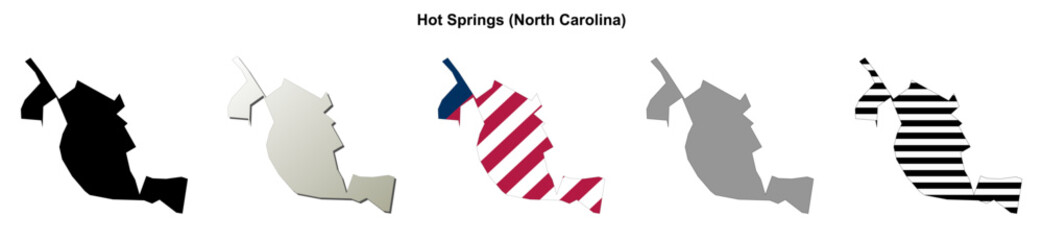 Obraz premium Hot Springs (North Carolina) blank outline map set