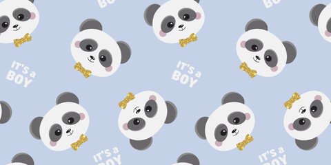 Obraz premium Seamless Pattern with Cute Panda Heads It's a Boy
