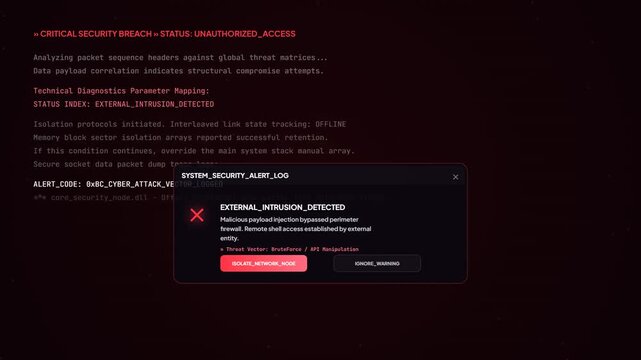 Cybersecurity Alert Interface External Intrusion Detected Screen