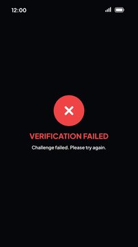 Dark Mode Mobile Security Check UI Design With Captcha Challenge Box Checklist Verification Loading And Failed Screen