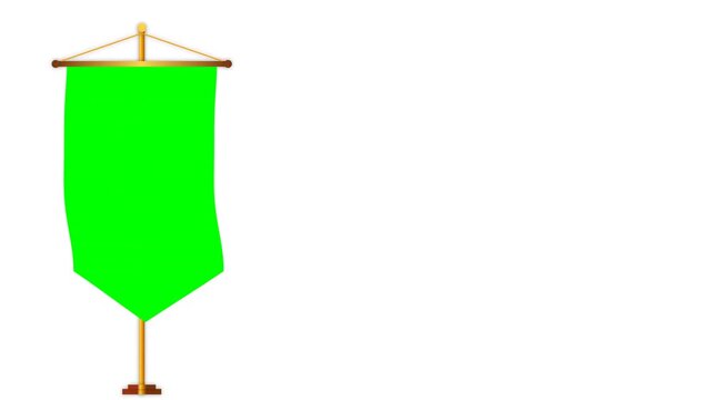 Green vertical table banner with pointed bottom edge waving on white background mockup graphic element