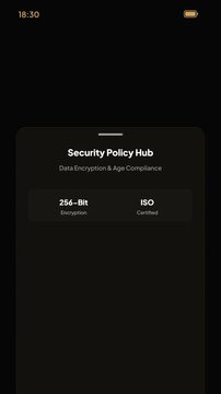 Age Verification Popup Screen with Gold Button and Security Policy Hub Bottom Sheet Dark Mode UI Animation