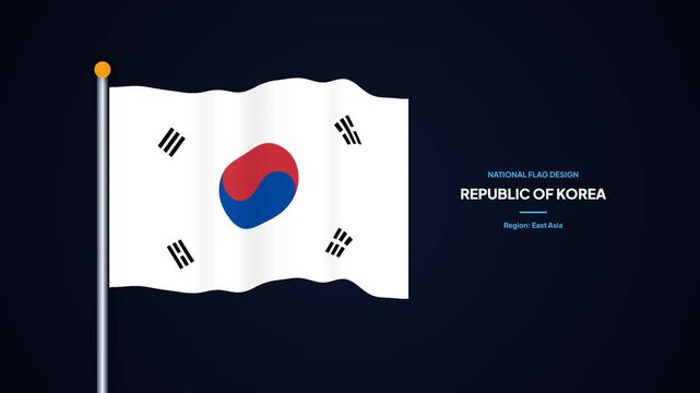 Waving Flag of Republic of Korea Taegeukgi Symbol Loop Animation for South Korea National Day 4K video